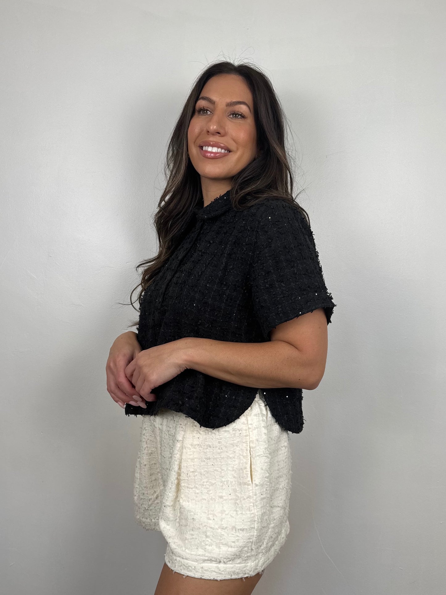 Sophia Tweed Pleated Shorts