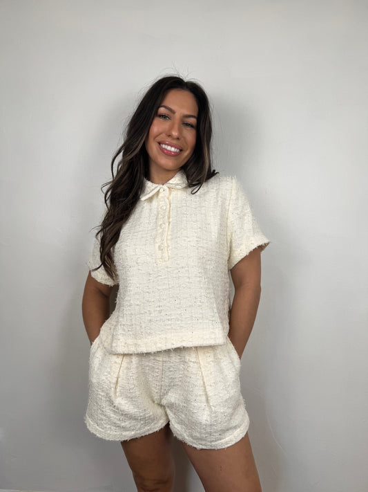 Sophia Tweed Collar Top