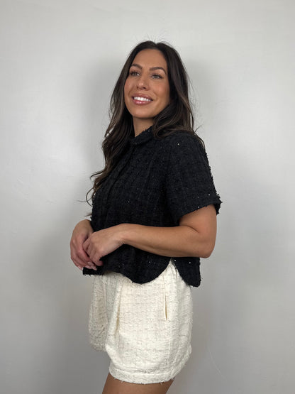Sophia Tweed Collar Top