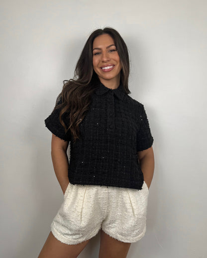 Sophia Tweed Collar Top