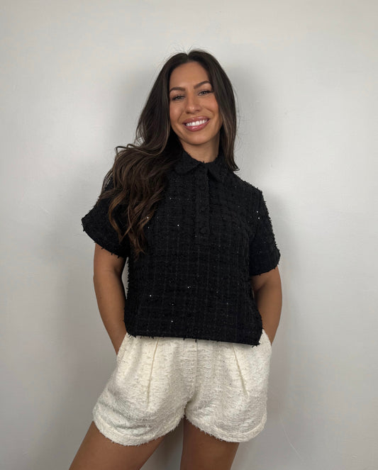 Sophia Tweed Collar Top