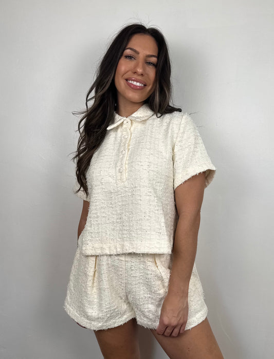 Sophia Tweed Collar Top