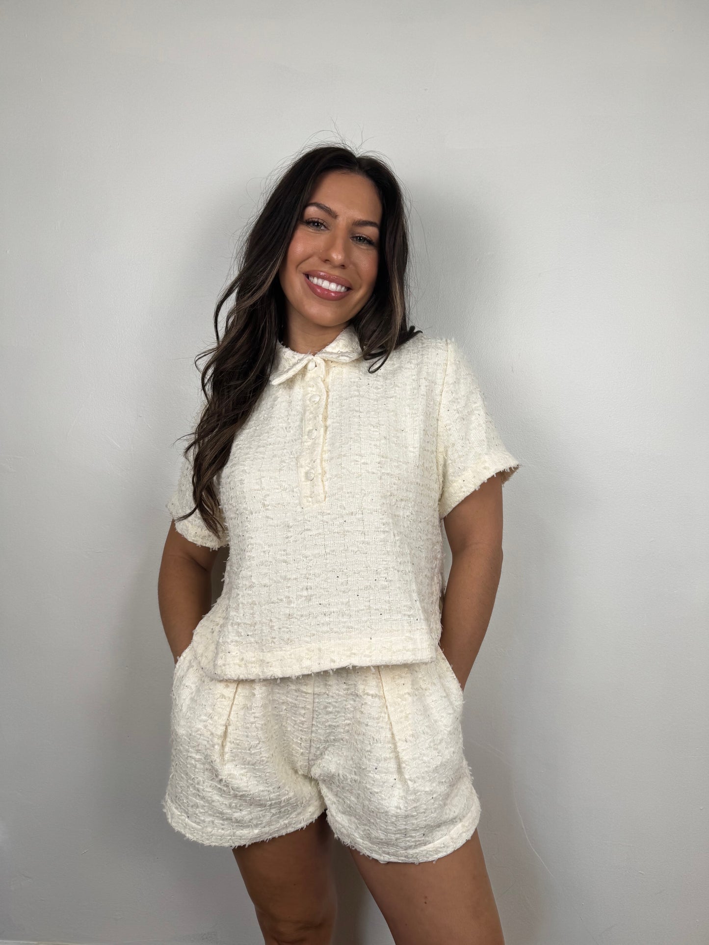 Sophia Tweed Collar Top